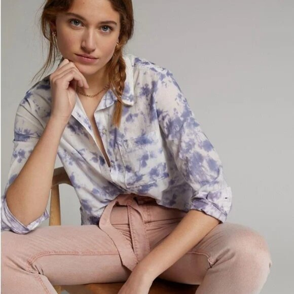 Anthropologie Pilcro The Cate Tie Dye Button Down Shirt Size XS - Picture 2 of 16